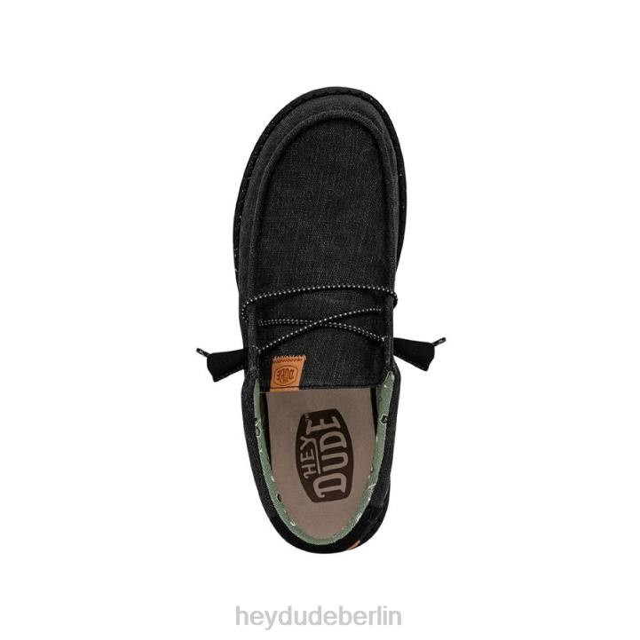 Wally gewaschenes Canvas Hey Dude Männer 8JFX299 Schuhe Schwarz