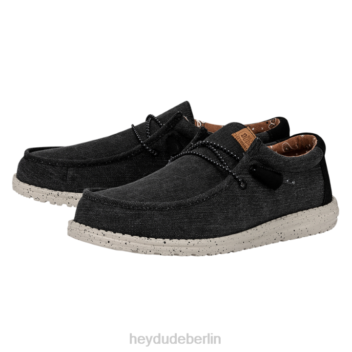 Wally gewaschenes Canvas Hey Dude Männer 8JFX300 Schuhe Schwarz