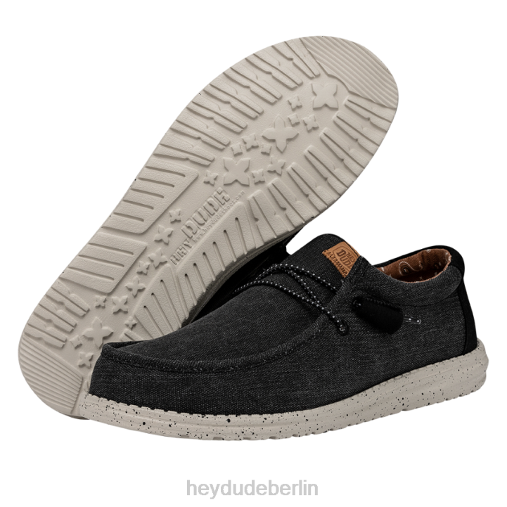 Wally gewaschenes Canvas Hey Dude Männer 8JFX300 Schuhe Schwarz