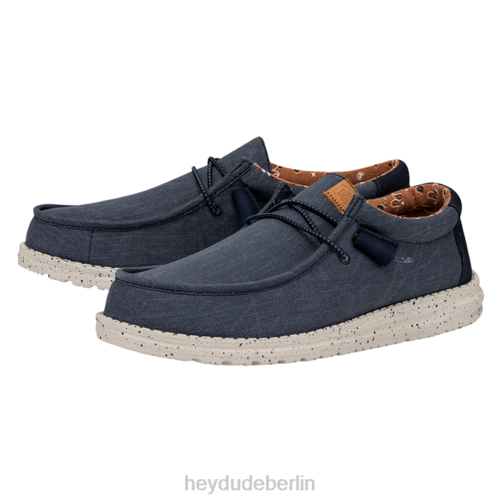 Wally gewaschenes Canvas Hey Dude Männer 8JFX301 Schuhe Marine
