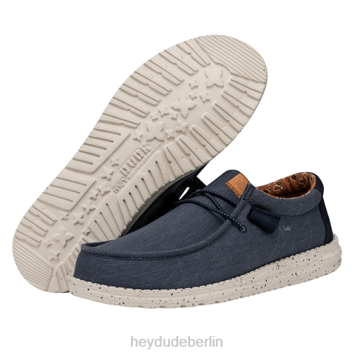 Wally gewaschenes Canvas Hey Dude Männer 8JFX301 Schuhe Marine