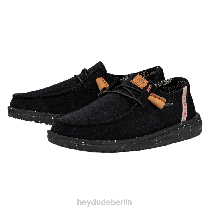 Wendy gewaschene Leinwand Hey Dude Männer 8JFX2 Schuhe Schwarz