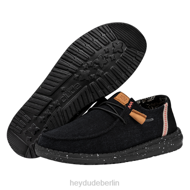 Wendy gewaschene Leinwand Hey Dude Männer 8JFX2 Schuhe Schwarz